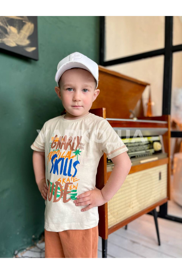 Костюм для хлопчиків на літо 4061 котон молочний/цегла skills 92(р)