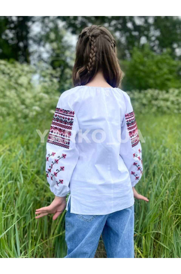 Вишиванка для дівчат 250074 котон білий/червоний Класична 134(р)