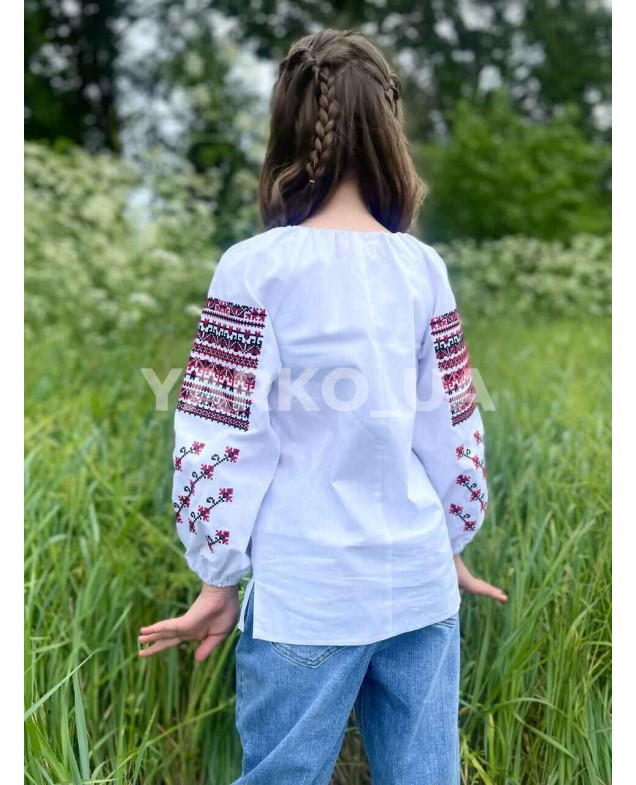 Вишиванка для дівчат 250074 котон білий/червоний Класична 134(р)