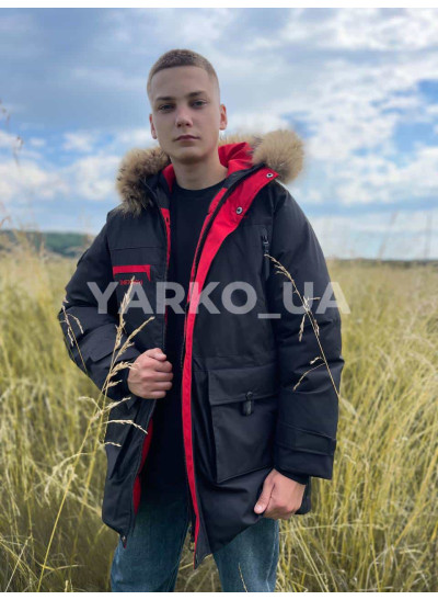 Куртка на зиму для хлопчиків 23306 з тінсулейту/натуральне хутро чорний/червоний 160(XL)(р)