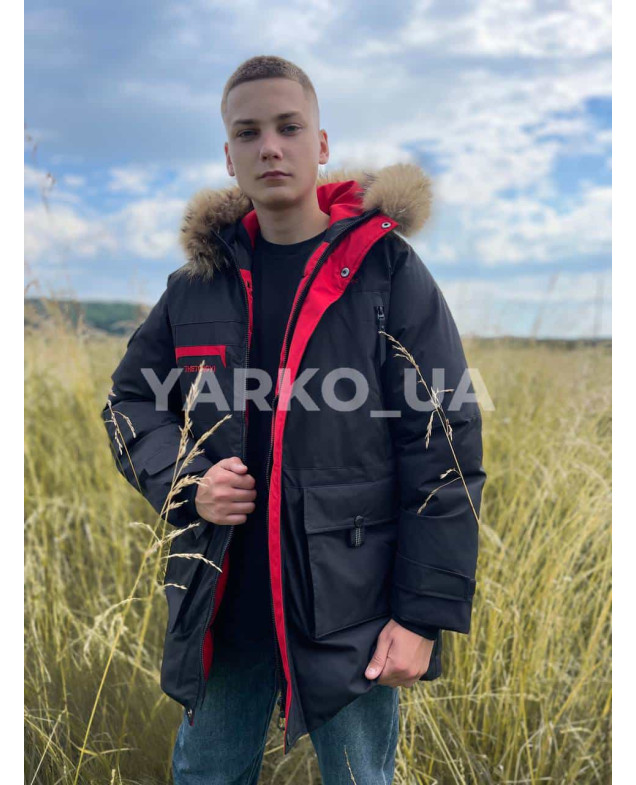 Куртка на зиму для хлопчиків 23306 з тінсулейту/натуральне хутро чорний/червоний 160(XL)(р)