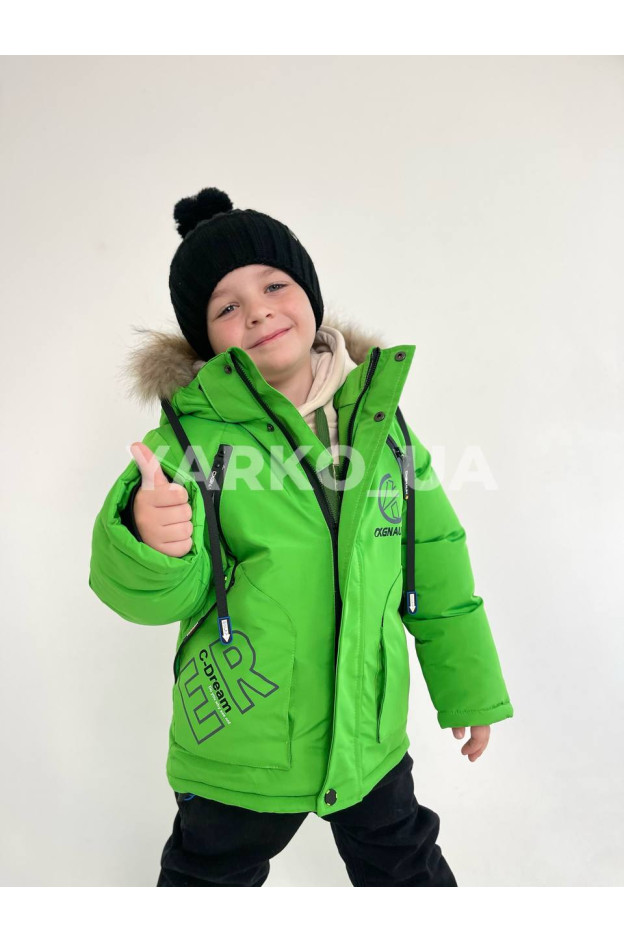 Куртка для хлопчиків на зиму CX-51# з холофайберу з флісом зелений C-Dream 98(р)