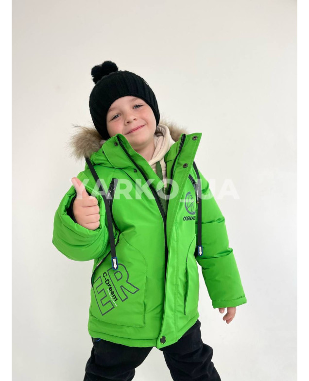 Куртка для хлопчиків на зиму CX-51# з холофайберу з флісом зелений C-Dream 98(р)