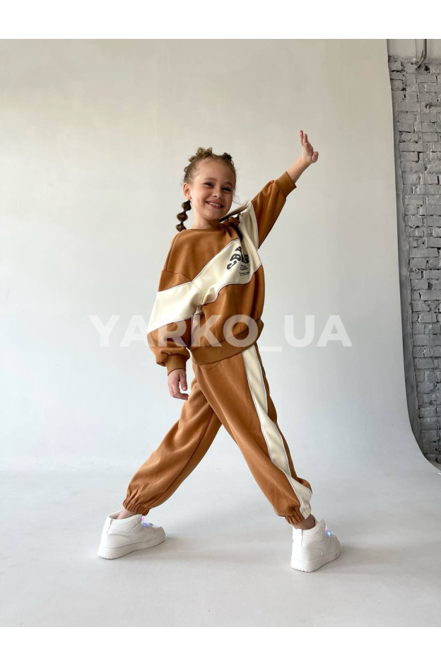 Костюм спортивний для хлопчика або дівчинки весна/осінь 8586 котон кориця/молочний better 130(р)